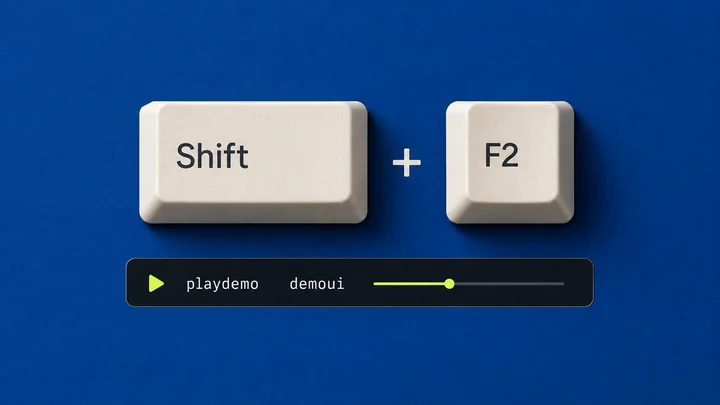 Ivory Shift and F2 keys on a blue background, with playdemo and demoui replay commands